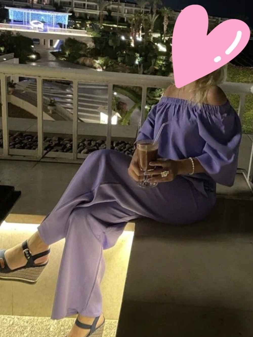Off-The-Shoulder Lavender Set - Blouse And Pants